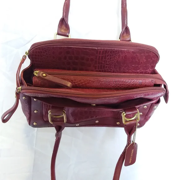 Vintage Great American Leather Works Studded Croc Embossed Shoulder Bag